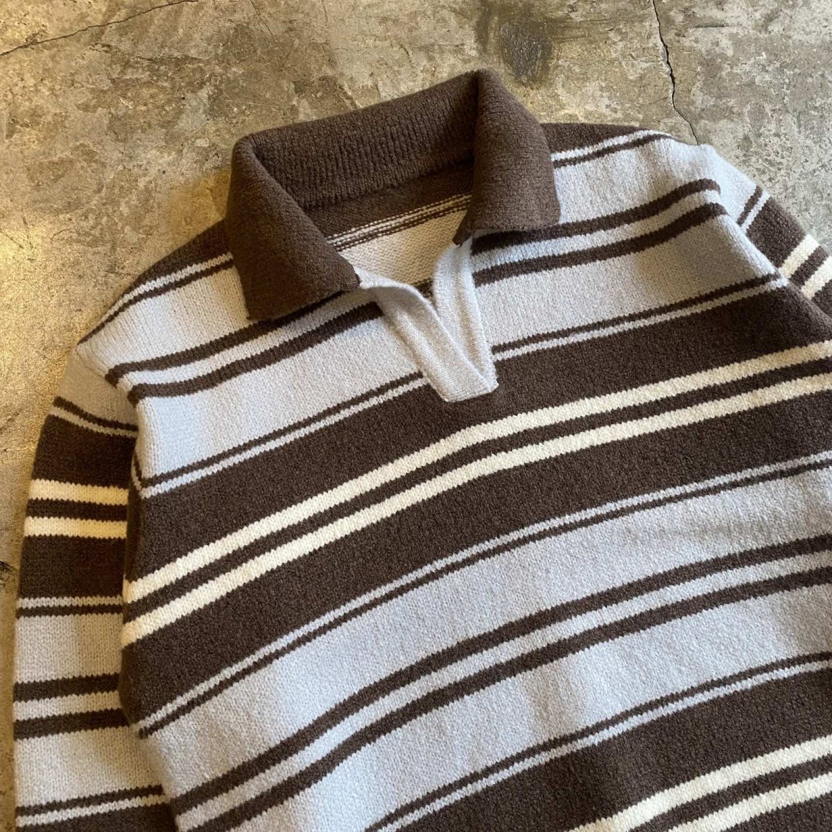 画像3: MULTI BORDER DESIGN L/S POLO KNIT TOPS / Ladies M (3)