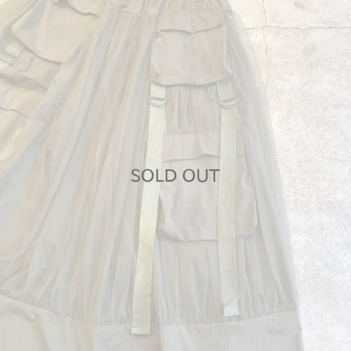 画像5: 4 POCKET TULLE FLARE LAYERED BELT DESIGN LONG SKIRT / W25~W35 (5)