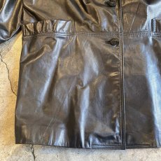 画像4: BLACK COLOR SHOULDER TUCK DESIGN LEATHER TAILORED JACKET / Ladies L (4)