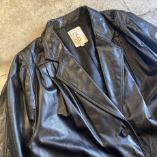 画像3: BLACK COLOR SHOULDER TUCK DESIGN LEATHER TAILORED JACKET / Ladies L (3)