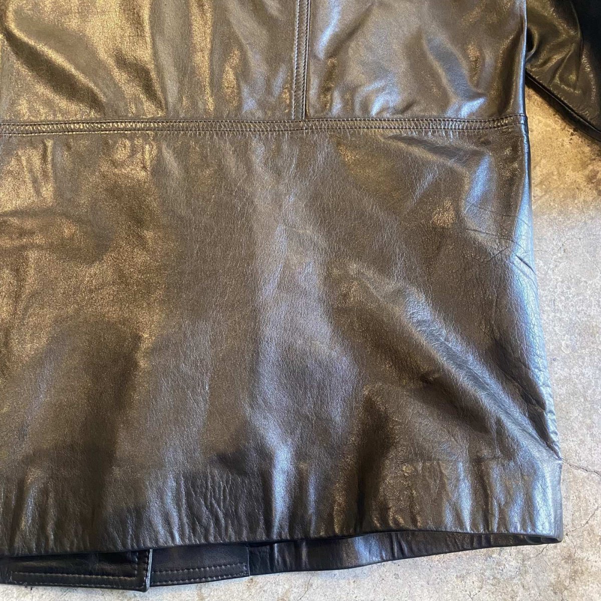 画像9: BLACK COLOR SHOULDER TUCK DESIGN LEATHER TAILORED JACKET / Ladies L (9)