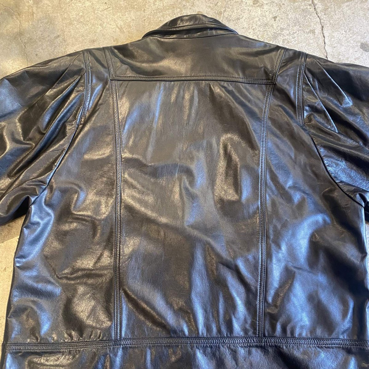 画像8: BLACK COLOR SHOULDER TUCK DESIGN LEATHER TAILORED JACKET / Ladies L (8)