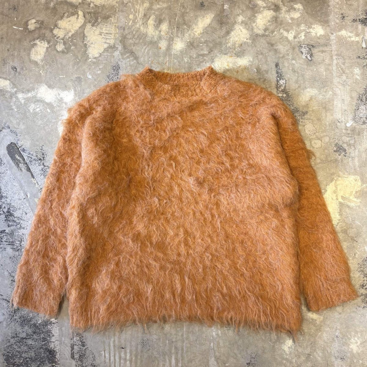 画像1: ORANGE COLOR SHAGGY KNIT SWEATER / Mens L (1)