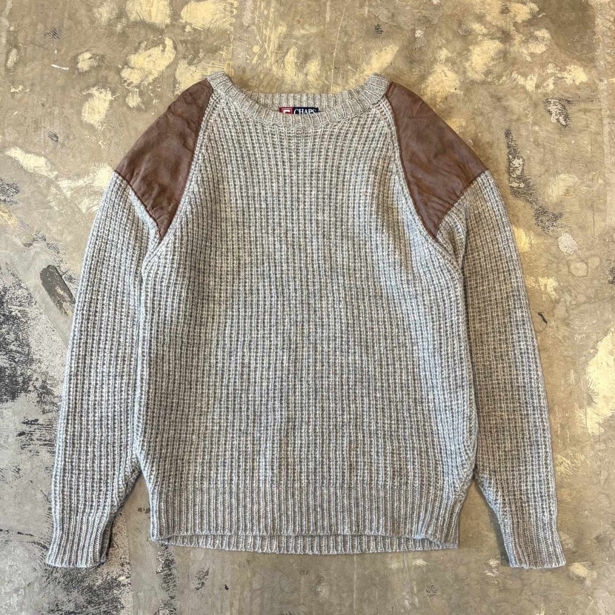 画像1: 【CAHPS RALPH LAUREN】SUEDE PATCHED WOOL KNIT SWEATER / Mens M (1)