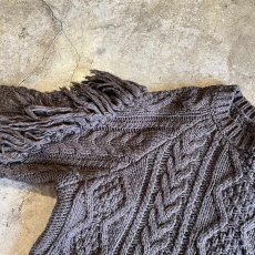 画像9: SLEEVE FRINGE BACK SUEDE RIBBON LACE UP DESIGN ALAN KNIT SWEATER / Ladies L (9)