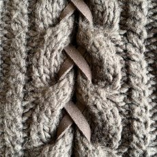 画像11: SLEEVE FRINGE BACK SUEDE RIBBON LACE UP DESIGN ALAN KNIT SWEATER / Ladies L (11)