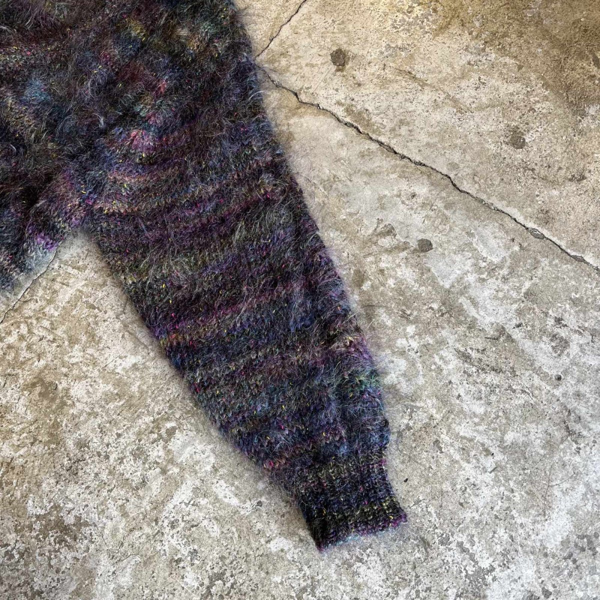 画像6: MIX COLOR MULCH BORDER PATTERN DESIGN MOHAIR KNIT CARDIGAN / Ladies M (6)