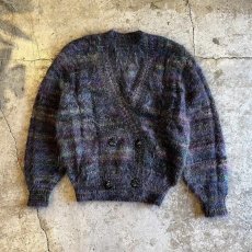 画像1: MIX COLOR MULCH BORDER PATTERN DESIGN MOHAIR KNIT CARDIGAN / Ladies M (1)
