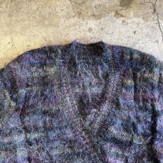 画像7: MIX COLOR MULCH BORDER PATTERN DESIGN MOHAIR KNIT CARDIGAN / Ladies M (7)