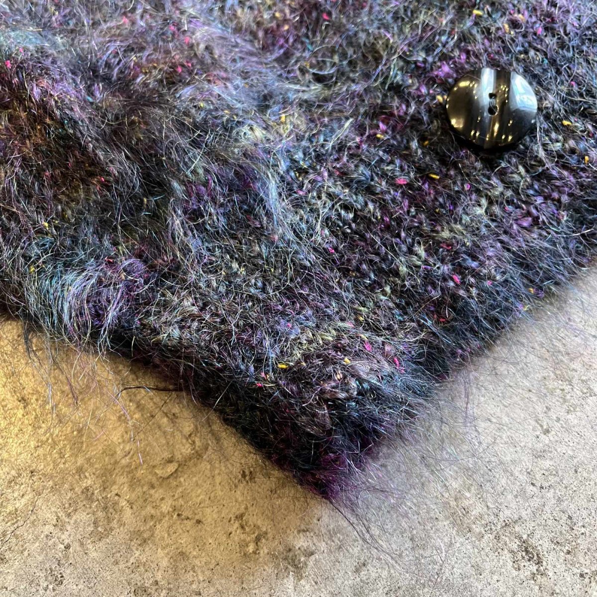 画像3: MIX COLOR MULCH BORDER PATTERN DESIGN MOHAIR KNIT CARDIGAN / Ladies M (3)