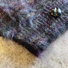 画像3: MIX COLOR MULCH BORDER PATTERN DESIGN MOHAIR KNIT CARDIGAN / Ladies M (3)