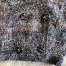 画像9: MIX COLOR MULCH BORDER PATTERN DESIGN MOHAIR KNIT CARDIGAN / Ladies M (9)