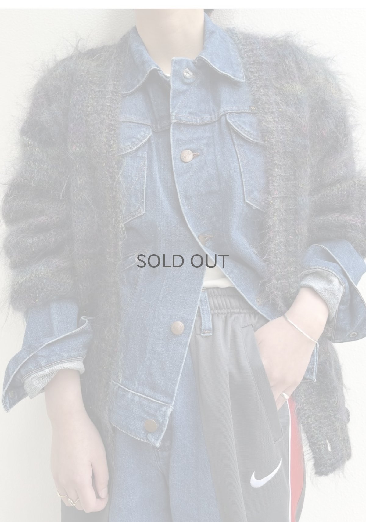 画像11: MIX COLOR MULCH BORDER PATTERN DESIGN MOHAIR KNIT CARDIGAN / Ladies M (11)