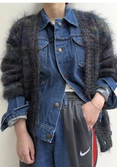 画像11: MIX COLOR MULCH BORDER PATTERN DESIGN MOHAIR KNIT CARDIGAN / Ladies M (11)