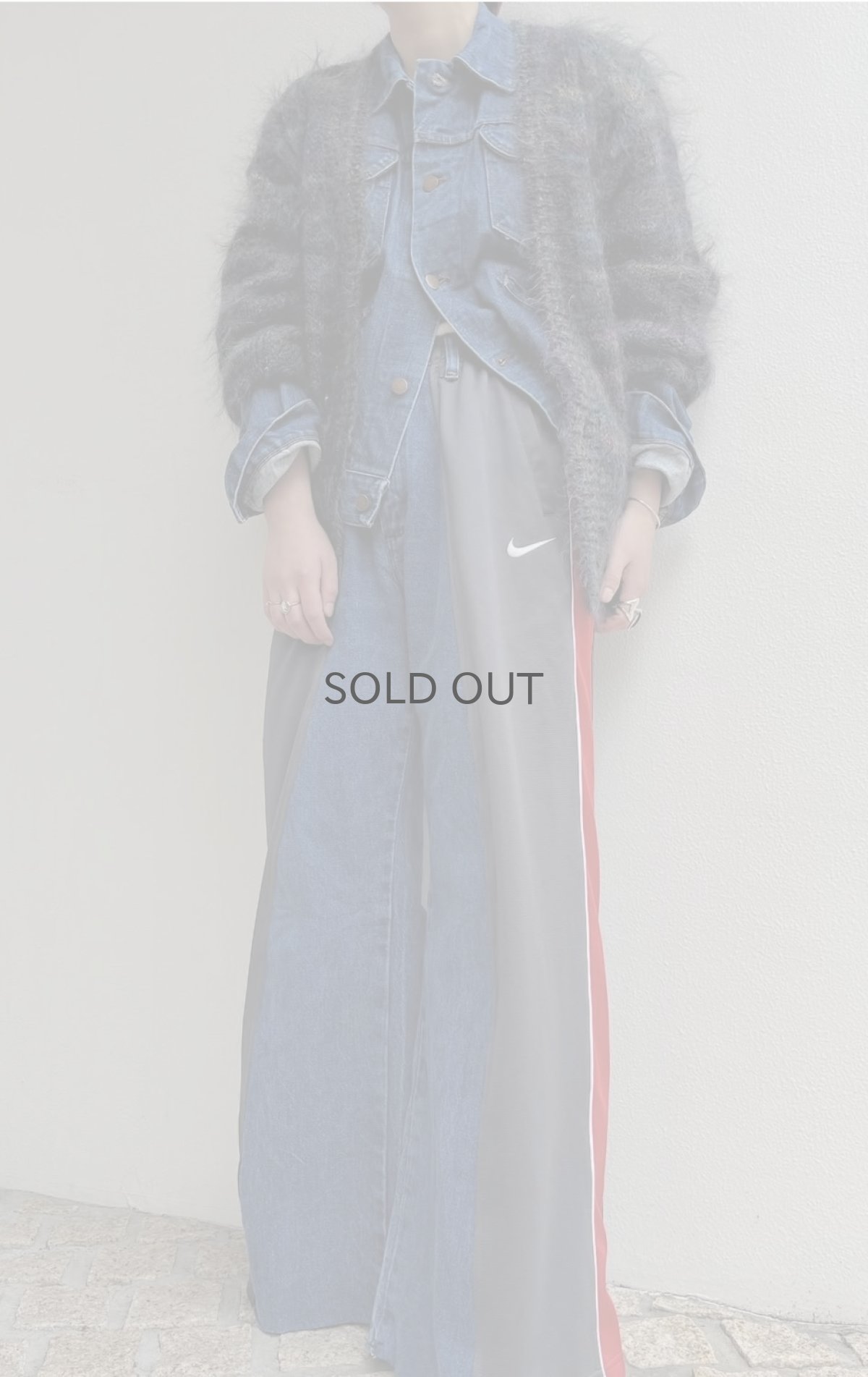 画像12: MIX COLOR MULCH BORDER PATTERN DESIGN MOHAIR KNIT CARDIGAN / Ladies M (12)