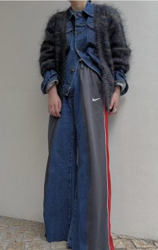 画像12: MIX COLOR MULCH BORDER PATTERN DESIGN MOHAIR KNIT CARDIGAN / Ladies M (12)