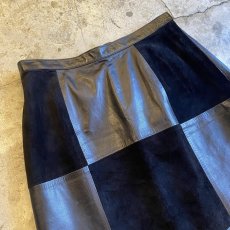 画像3: BLOCK CHECK LEATHER BLACK COLOR SKIRT / W28 (3)