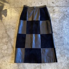 画像1: BLOCK CHECK LEATHER BLACK COLOR SKIRT / W28 (1)