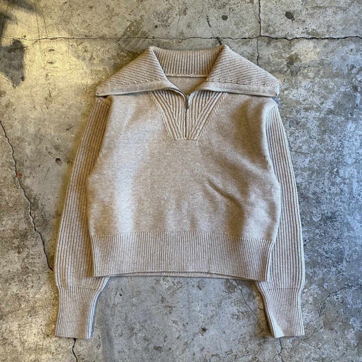 画像1: HALF ZIP POINT RIB DESIGN KNIT SWEATER / Ladies M (1)