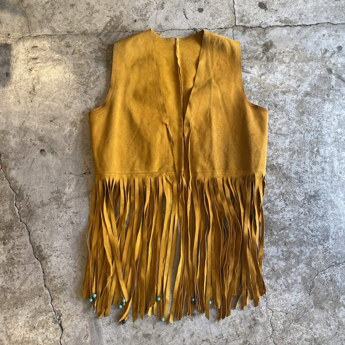 画像1: SUEDE LEATHER FRINGE POINT BEADS DESIGN VEST / Ladies M~L (1)