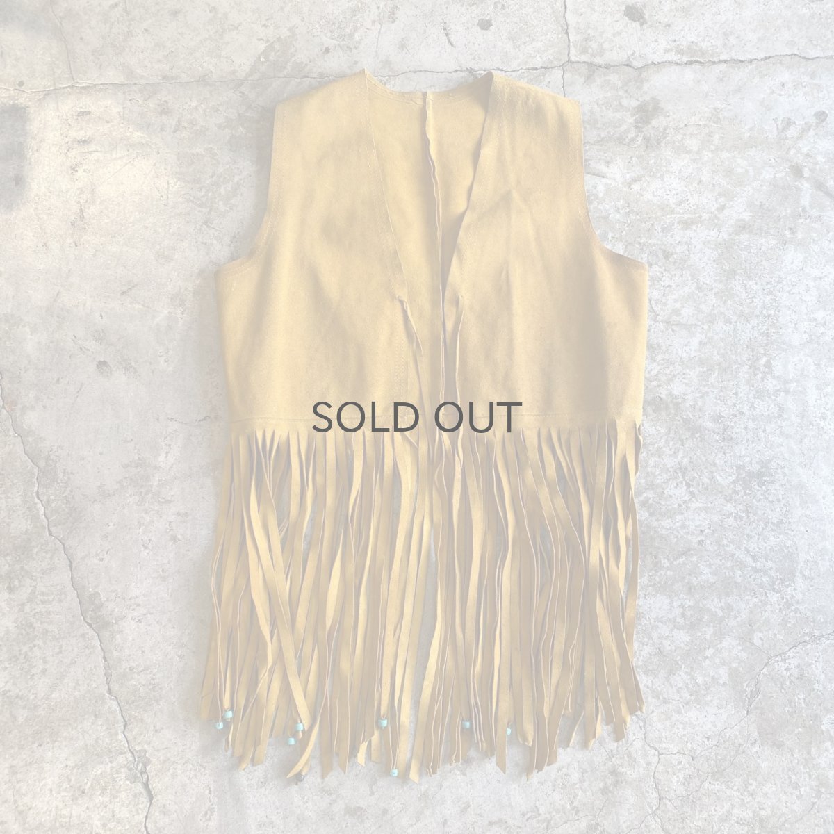 画像1: SUEDE LEATHER FRINGE POINT BEADS DESIGN VEST / Ladies M~L (1)