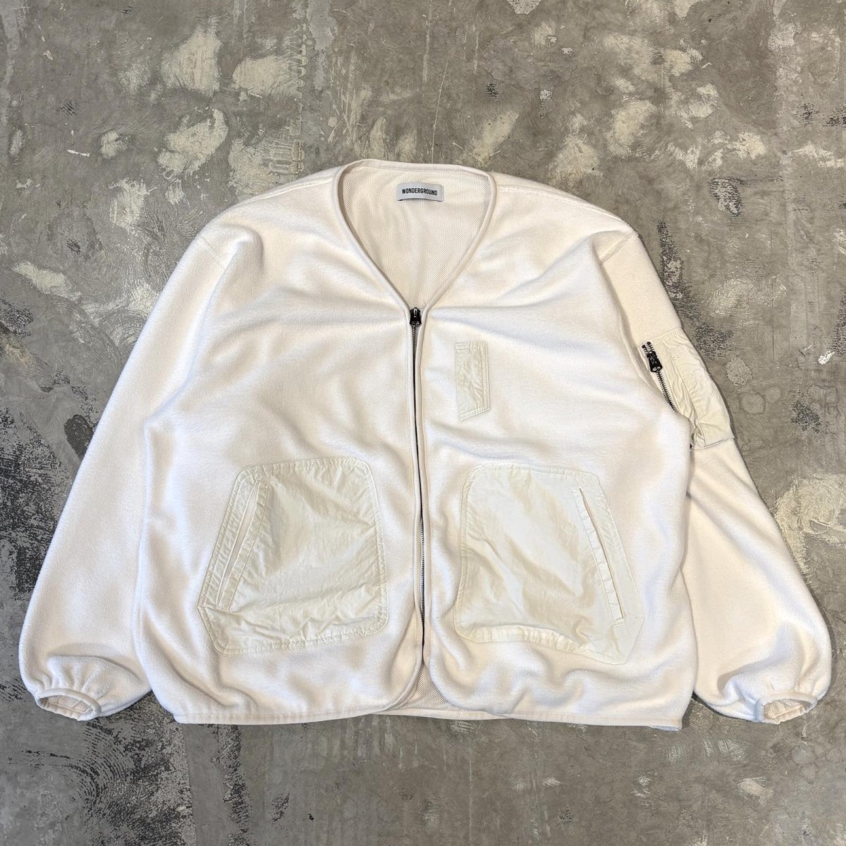 画像1: 【WONDERGROUND】NYLON POCKET SWITCHED ZIP UP FLEECE / WHITE / OS (1)