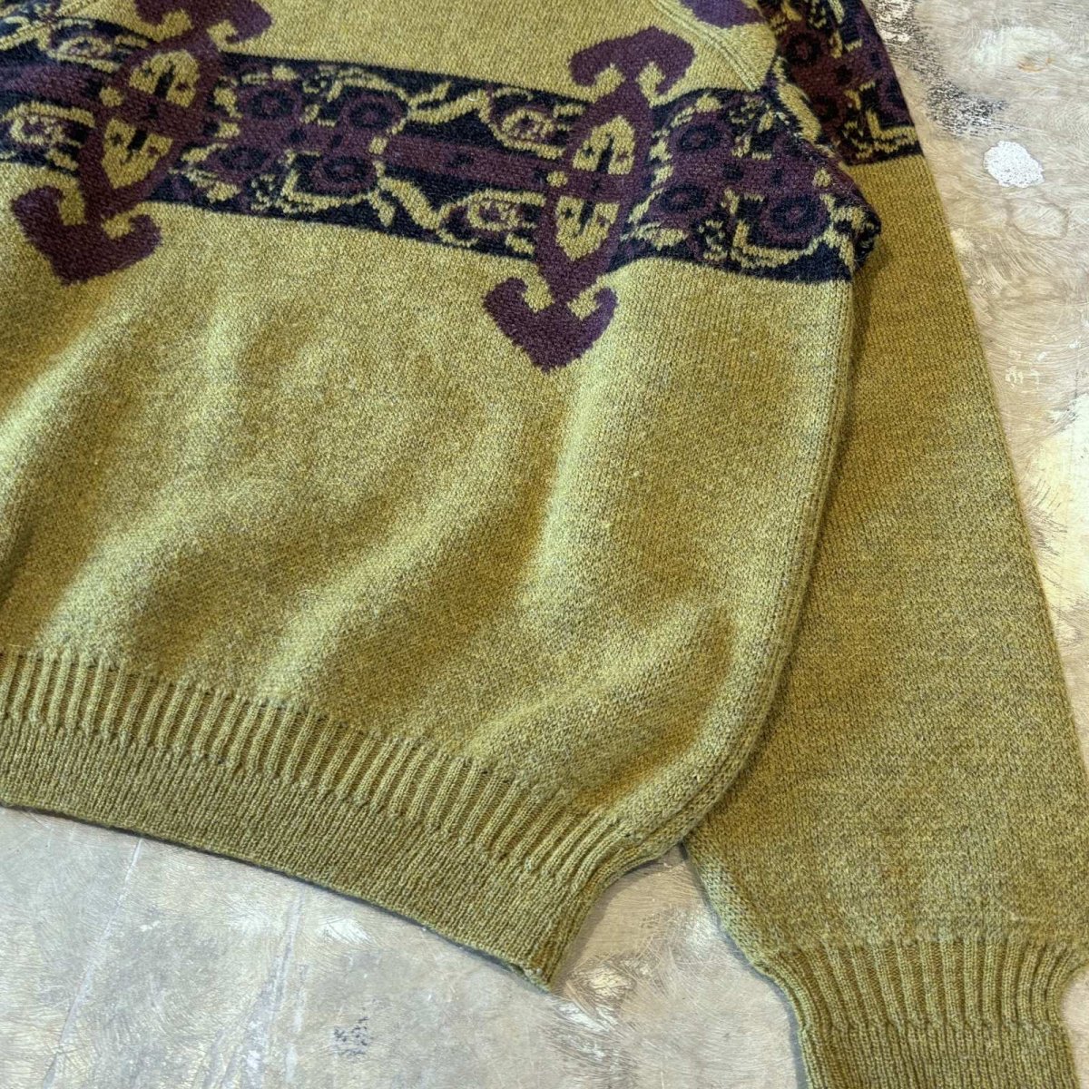 画像6: NATIVE GRAPHIC PATTERN MOCK NECK KNIT SWEATER / Mens L / MADE IN ITALY (6)