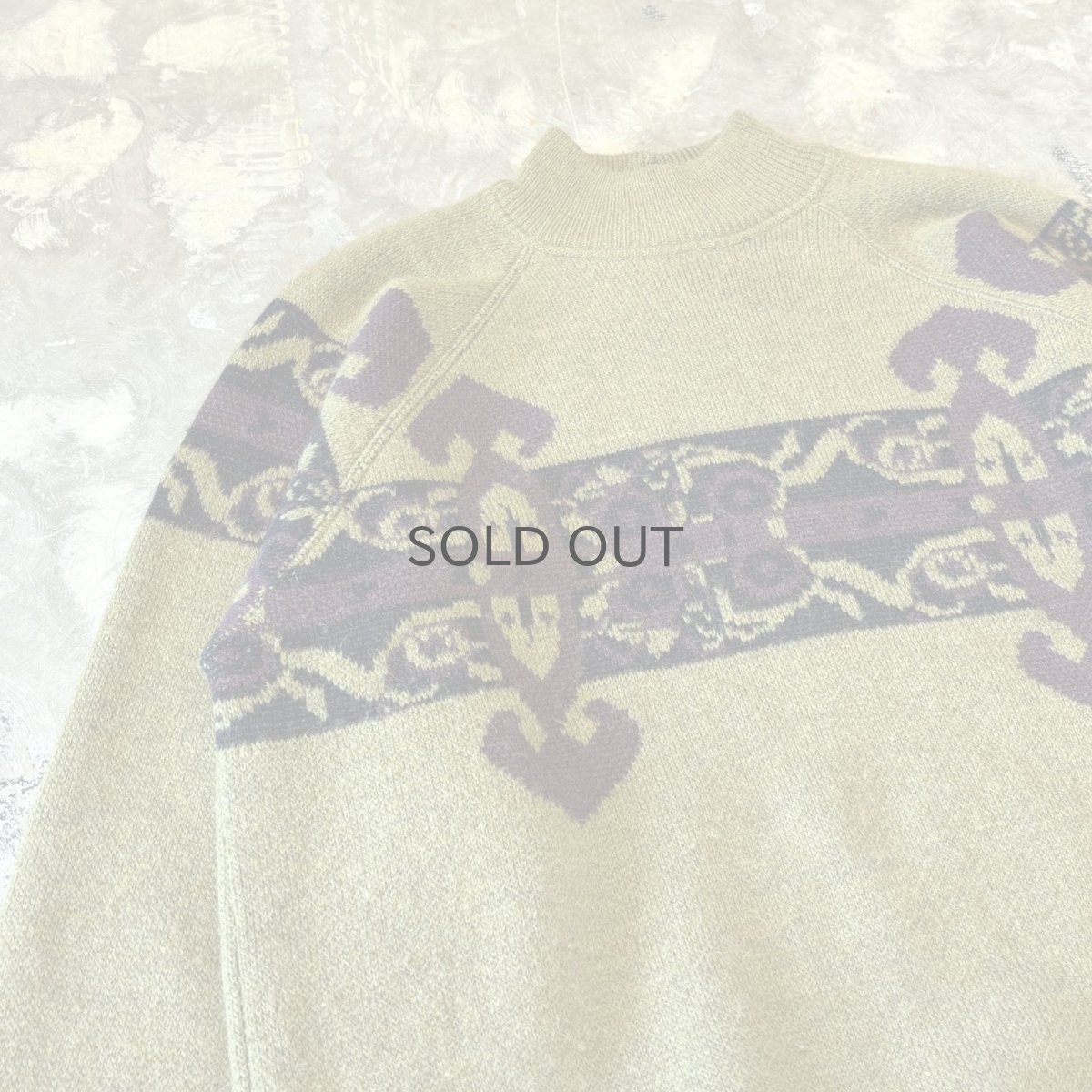 画像3: NATIVE GRAPHIC PATTERN MOCK NECK KNIT SWEATER / Mens L / MADE IN ITALY (3)