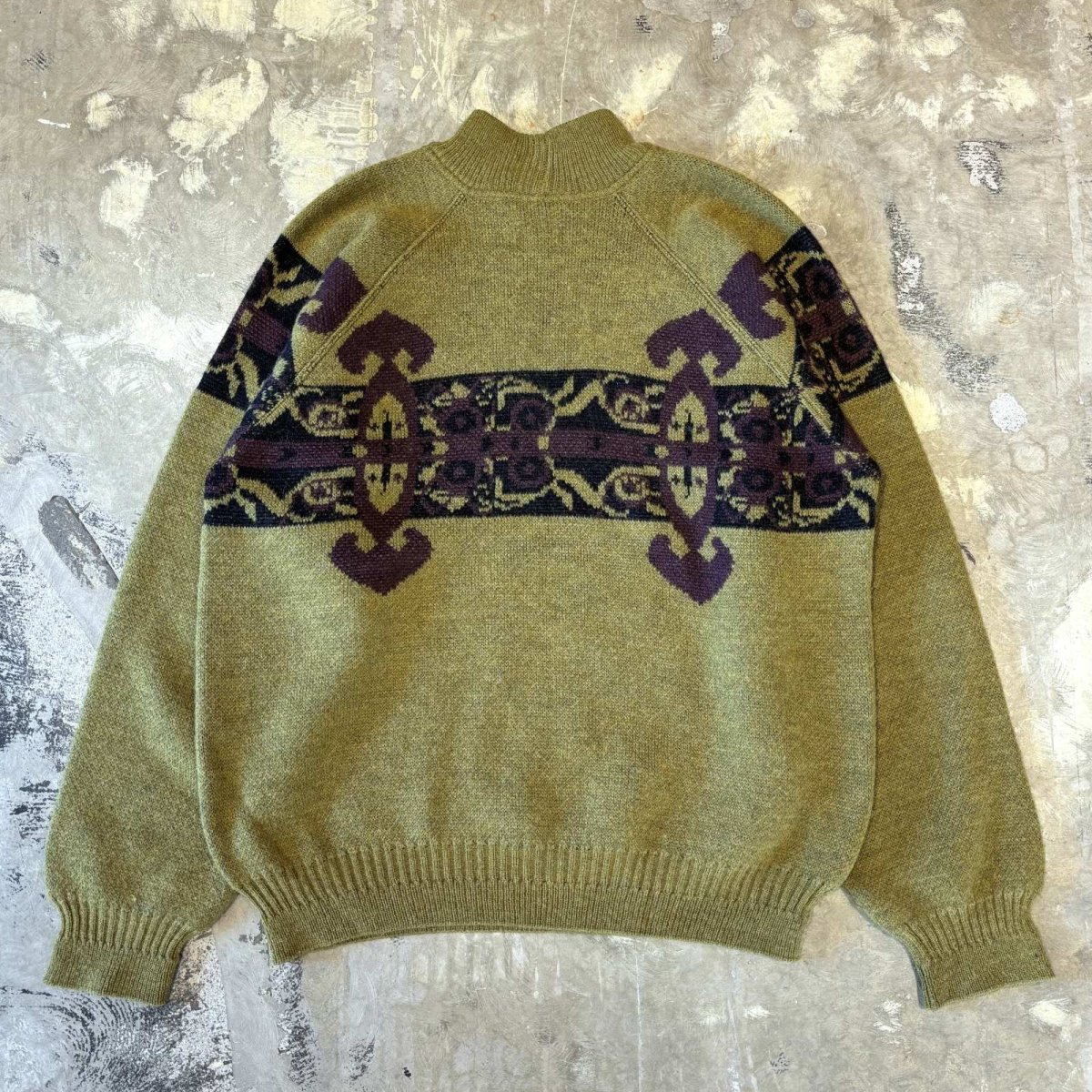 画像2: NATIVE GRAPHIC PATTERN MOCK NECK KNIT SWEATER / Mens L / MADE IN ITALY (2)