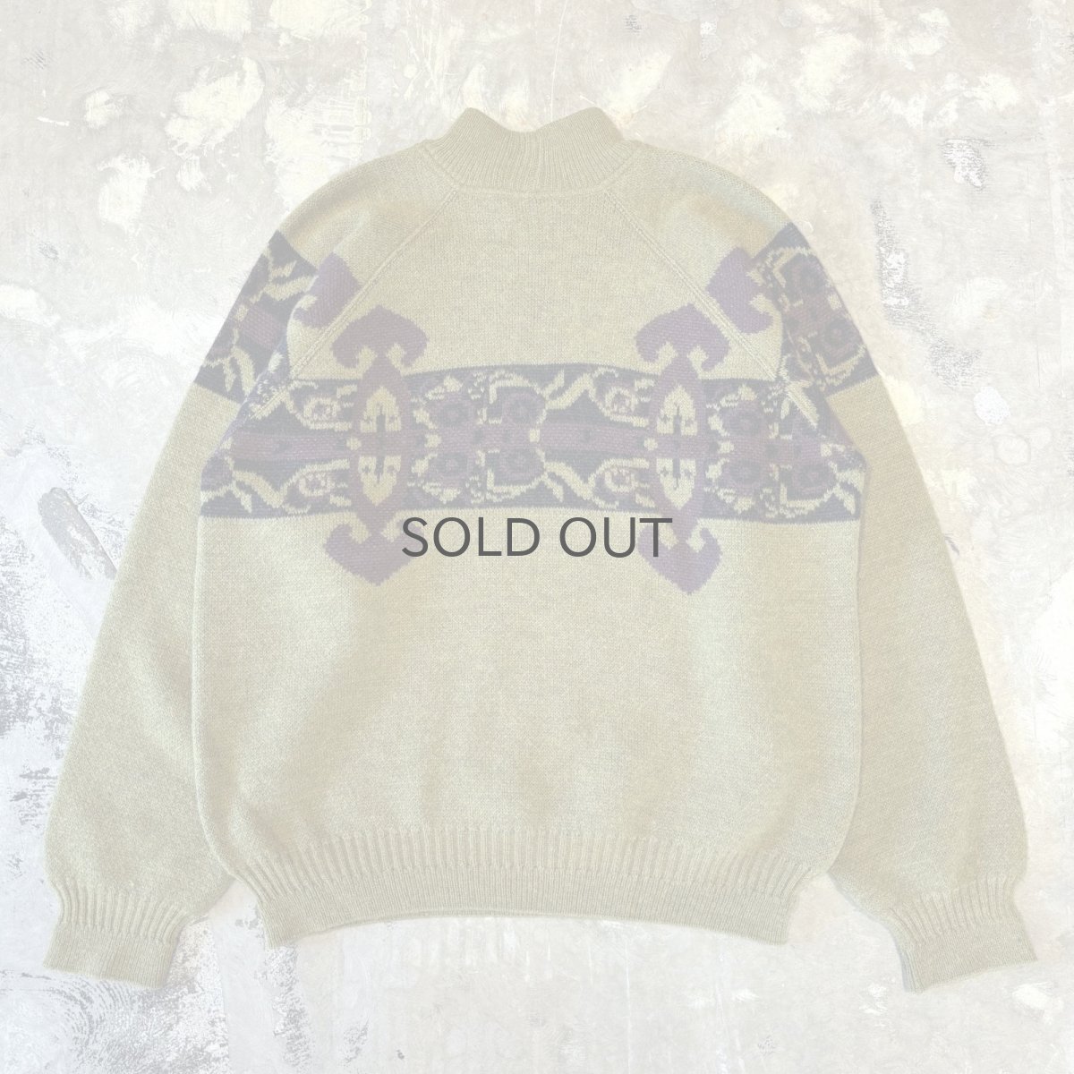 画像2: NATIVE GRAPHIC PATTERN MOCK NECK KNIT SWEATER / Mens L / MADE IN ITALY (2)