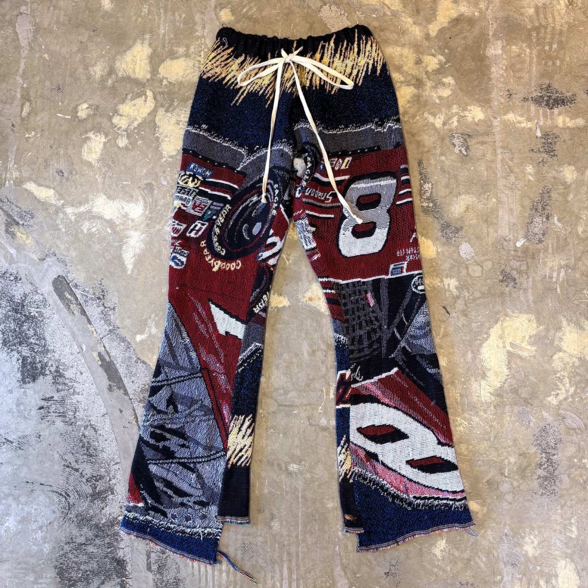 画像1: ALL OVER PATTERN KNITTING FLARE SILHOUETTE PANTS / ~W38 (1)