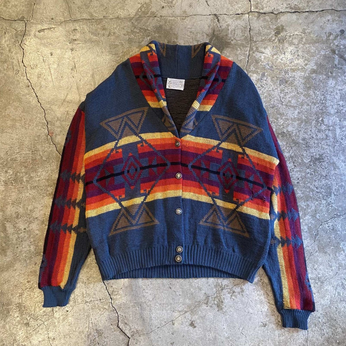 画像1: 【PENDLETON】NATIVE PATTERN SHAWL COLLAR KNIT CARDIGAN / Ladies L / MADE IN USA (1)