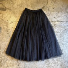 画像1: BLACK COLOR DESIGN TULLE SHEER FLARE LONG SKIRT / W23~W35 (1)