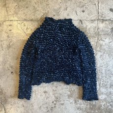 画像1: NAVY COLOR POPCORN DESIGN VERVET L/S TOPS / Ladies S~M (1)