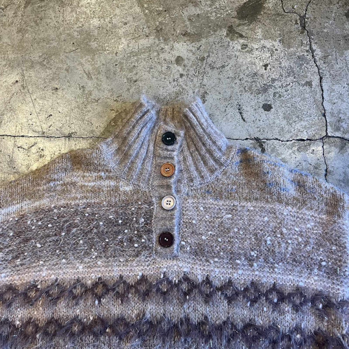 画像9: 4 COLOR BUTTON GLITTER MIX MULTI BORDER DESIGN KNIT SWEATER / Ladies M (9)