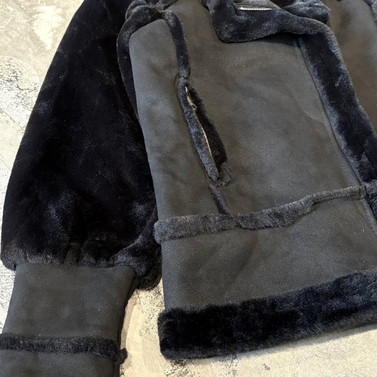 画像5: FAUX SUEDE SWITCHED FAUX FUR ZIP UP JACKET / Mens L (5)