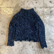 画像2: NAVY COLOR POPCORN DESIGN VERVET L/S TOPS / Ladies S~M (2)