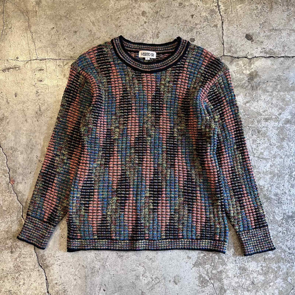 画像1: MIX COLOR ART ALL OVER PATTERN RIB KNIT L/S TOPS / Ladies M~L(L) (1)