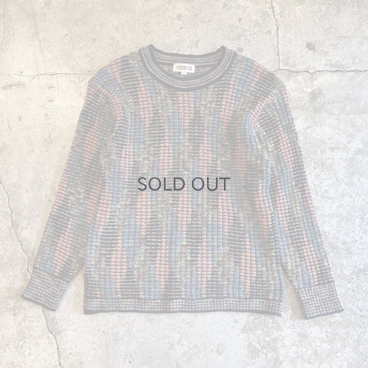 画像1: MIX COLOR ART ALL OVER PATTERN RIB KNIT L/S TOPS / Ladies M~L(L) (1)