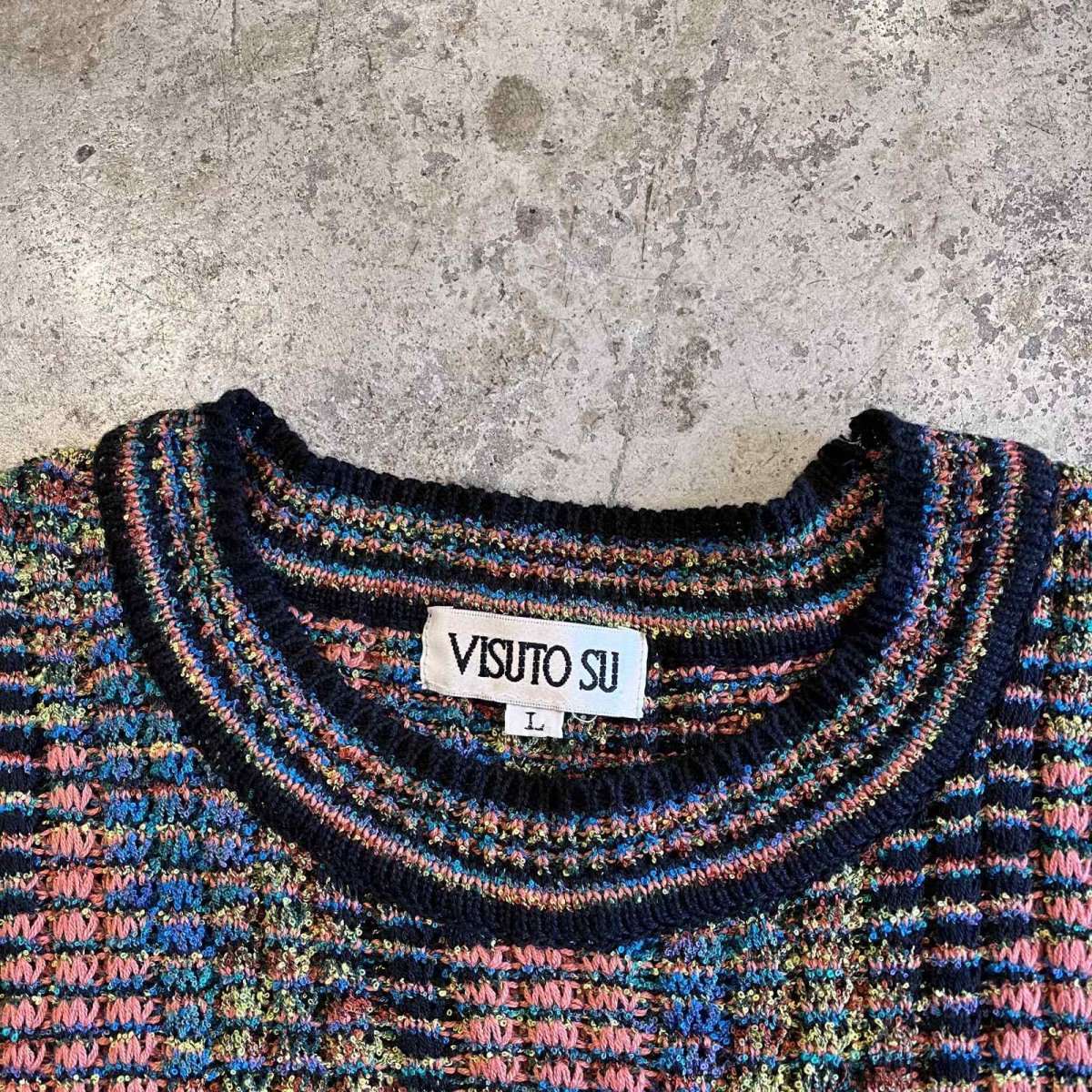 画像10: MIX COLOR ART ALL OVER PATTERN RIB KNIT L/S TOPS / Ladies M~L(L) (10)