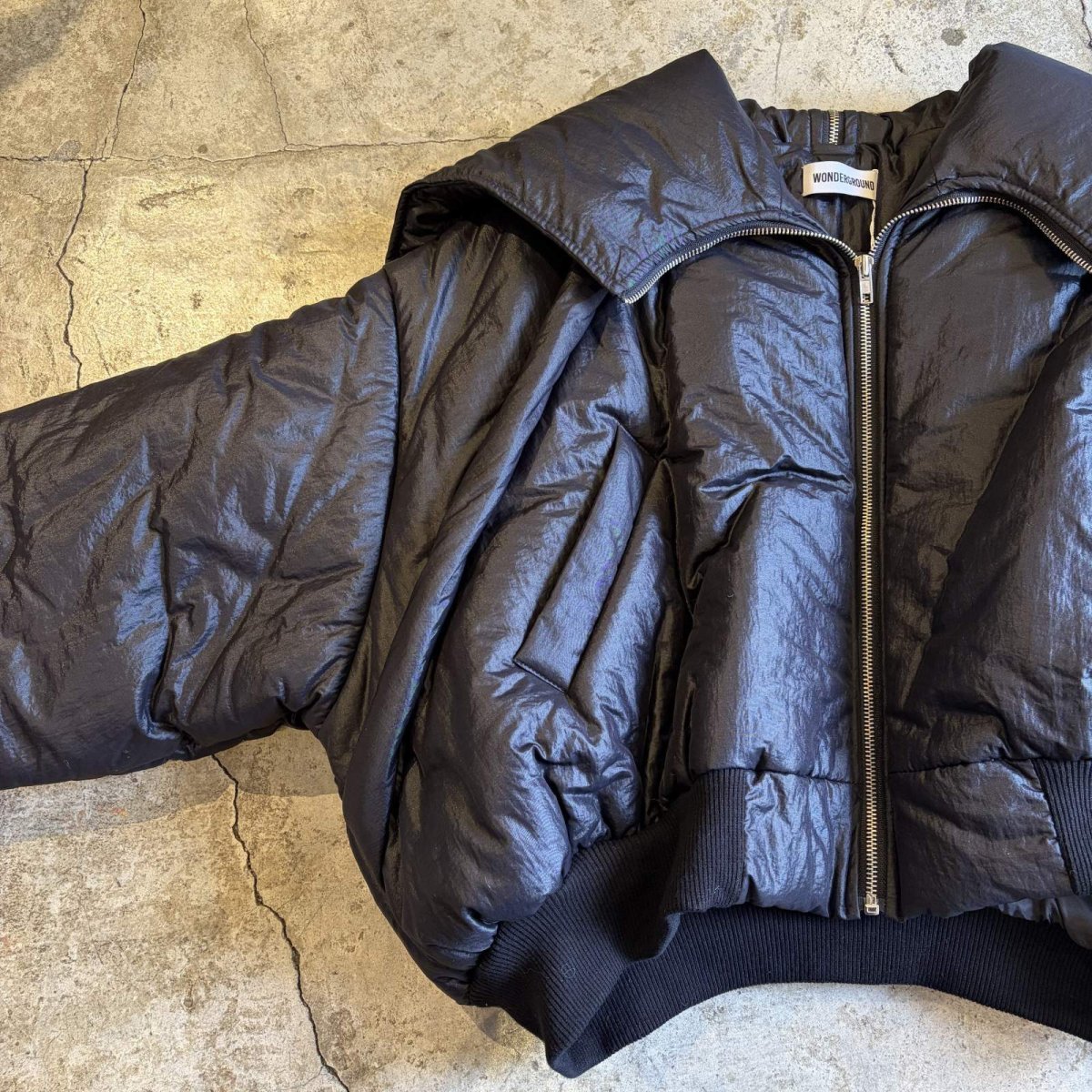 画像5: 【WONDERGROUND】 SAILOR NYLON DOWN ZIP UP SHORT JACKET / BLACK / OS (5)