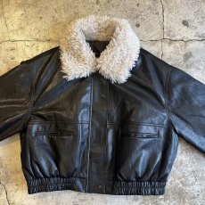 画像9: NECK BOA DESIGN FAUX LEATHER ZIP UP JACKET / Ladies L (9)