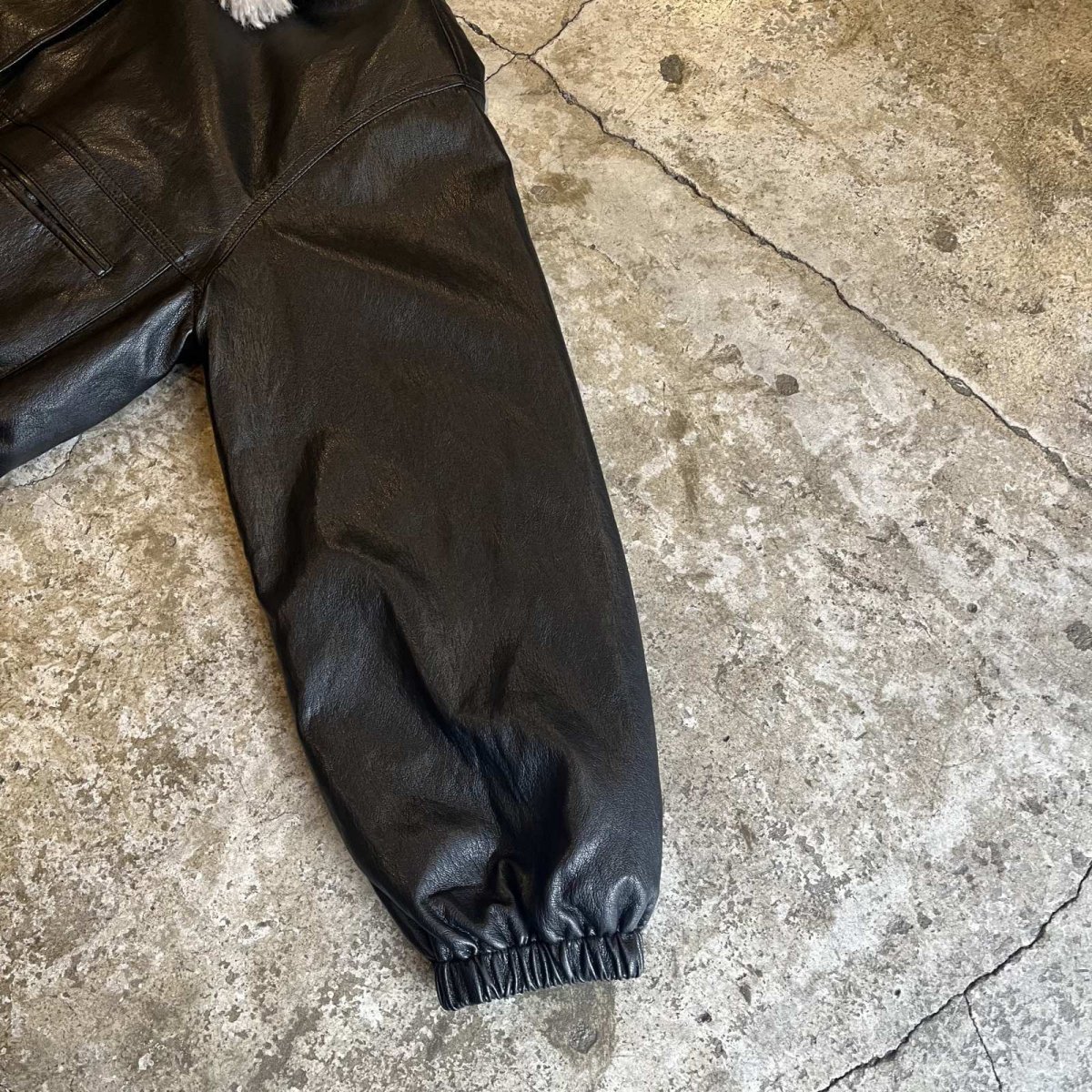 画像7: NECK BOA DESIGN FAUX LEATHER ZIP UP JACKET / Ladies L (7)