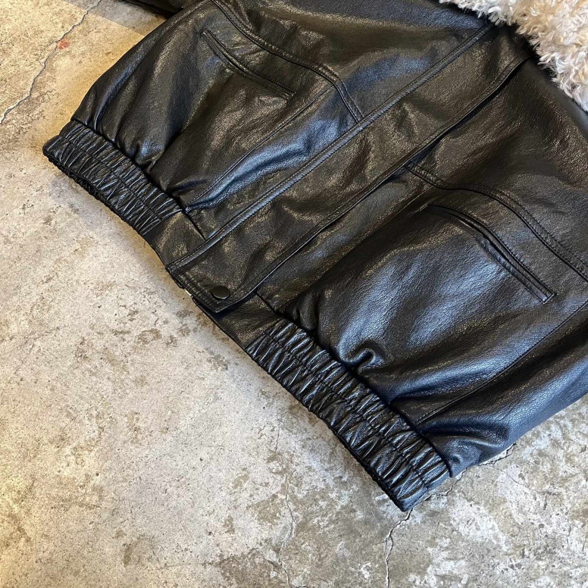 画像4: NECK BOA DESIGN FAUX LEATHER ZIP UP JACKET / Ladies L (4)