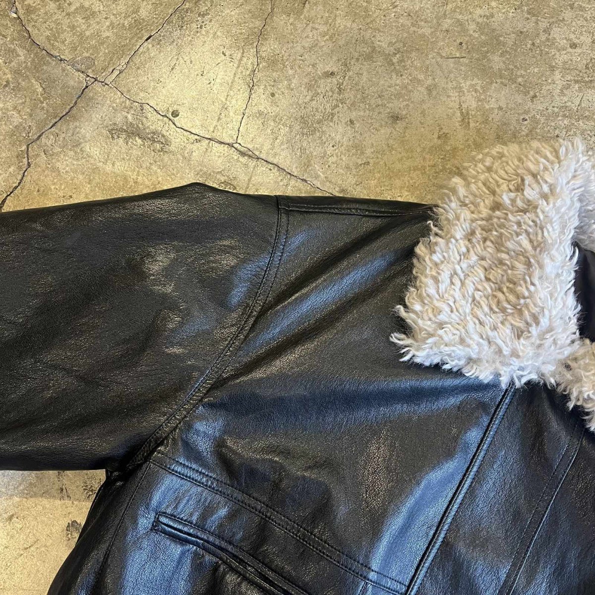 画像11: NECK BOA DESIGN FAUX LEATHER ZIP UP JACKET / Ladies L (11)