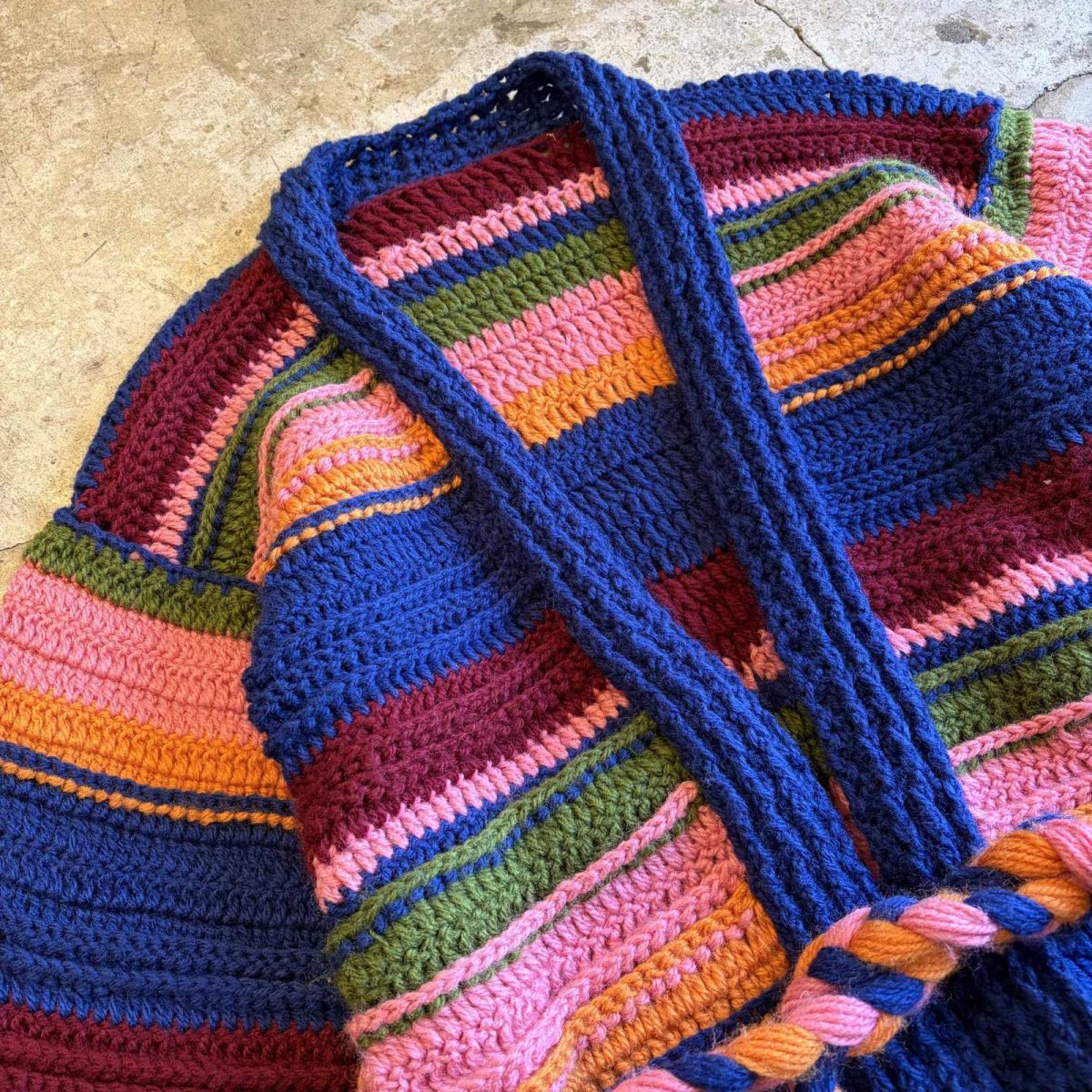 画像3: MULTI BORDER COLOR DESIGN KNIT LONG CARDIGAN / Ladies L (3)