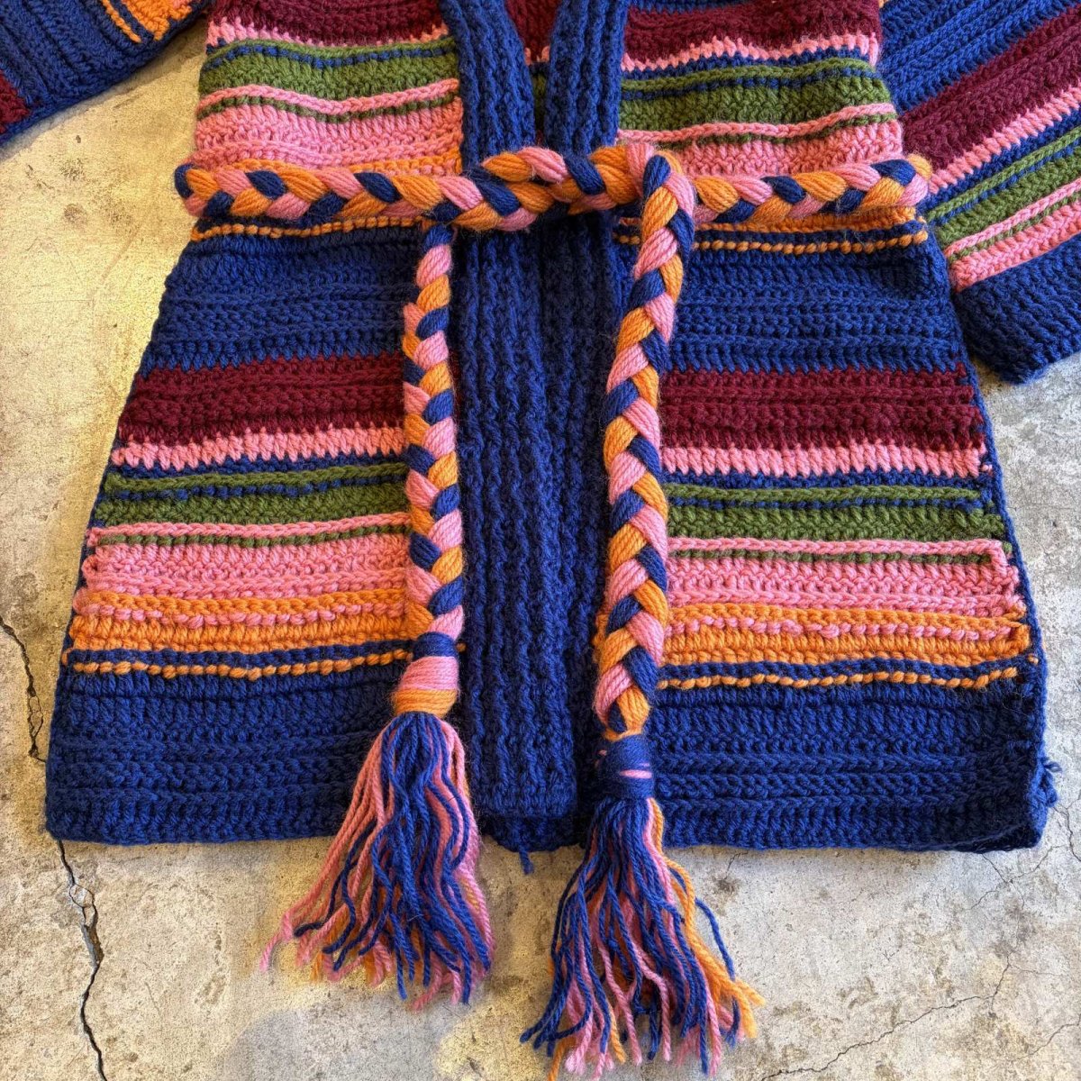 画像4: MULTI BORDER COLOR DESIGN KNIT LONG CARDIGAN / Ladies L (4)