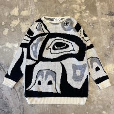 画像1: ALLL OVER ART GRAPHIC PATTERN KNIT SWEATER / Mens L (1)