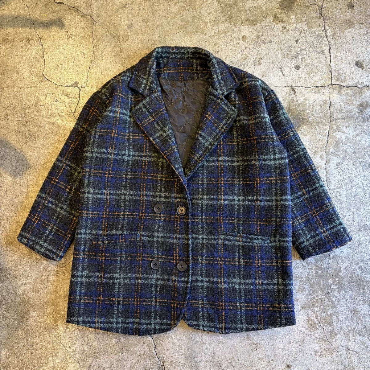 画像1: ALL OVER MIX COLOR CHECK PATTERN TWEED DOUBLE DESIGN JACKET / Ladies L (1)