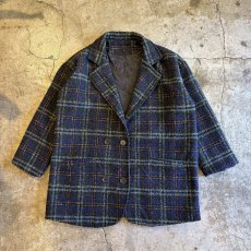 画像1: ALL OVER MIX COLOR CHECK PATTERN TWEED DOUBLE DESIGN JACKET / Ladies L (1)